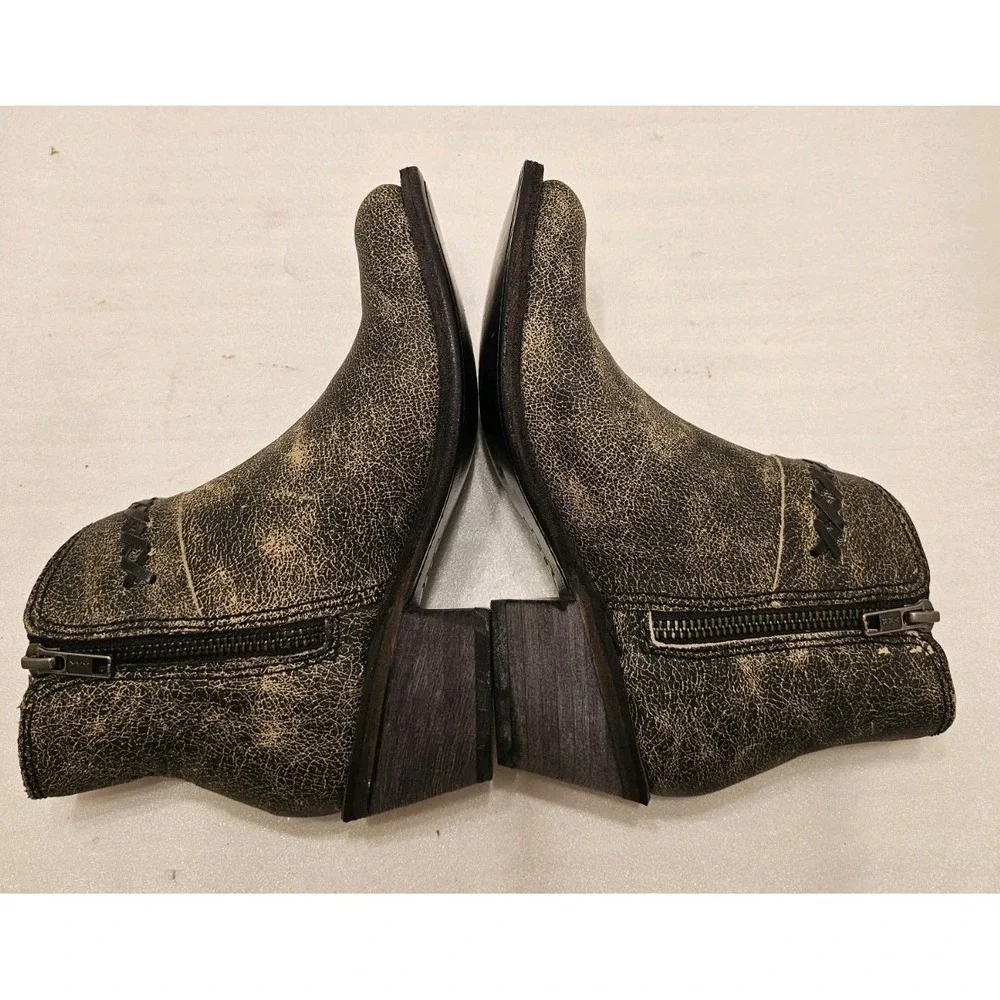 Old West‎ Kids Brown Distressed Leather Zipper Ankle Boots Size 2.0 D